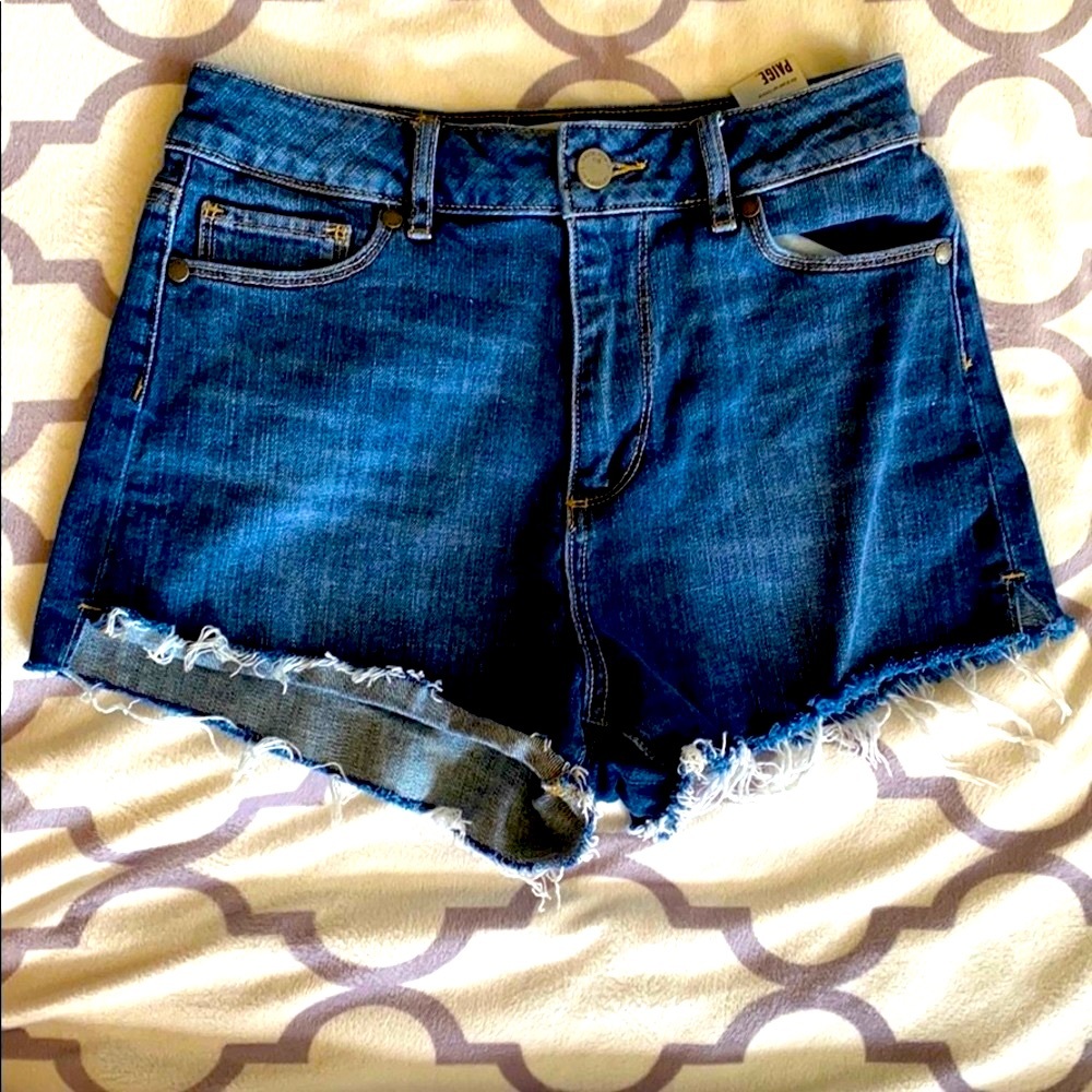 Paige High Waisted Denim Dark Wash Jean Shorts